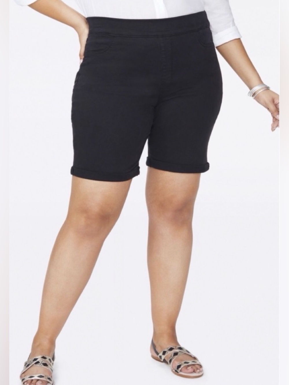 NYDJ Black High Rise Pull On Stretch Denim Jean Shorts Cuffed Women’s Sz 12 NWT